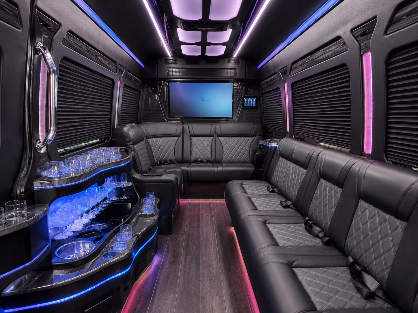 cleveland 28 passenger party bus inside