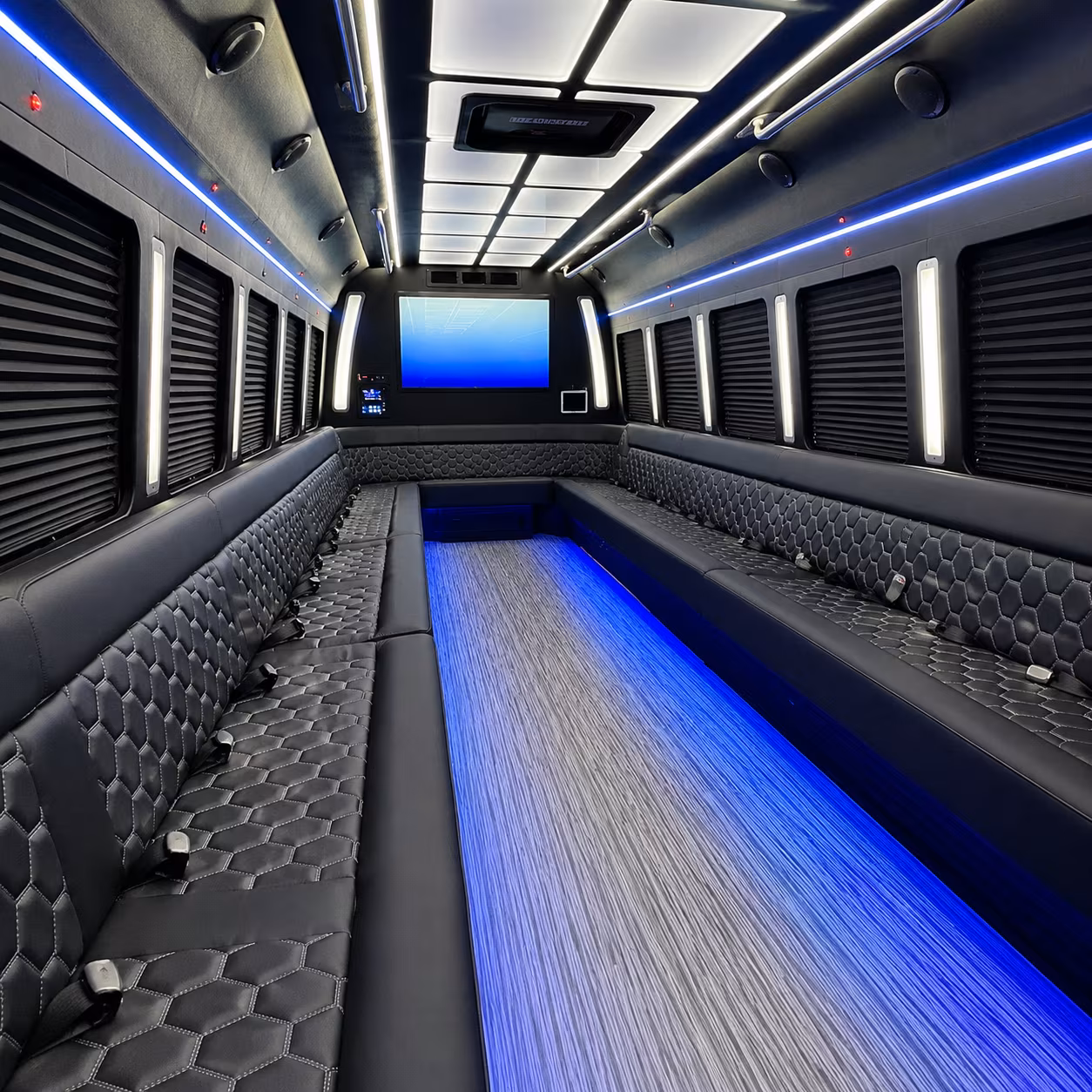 cleveland 50 passenger party bus inside